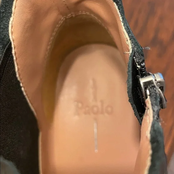 L. Paola Black Leather Wedge Ankle Boots - Picture 8 of 9